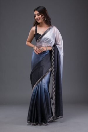 Grey Stonework Satin Saree