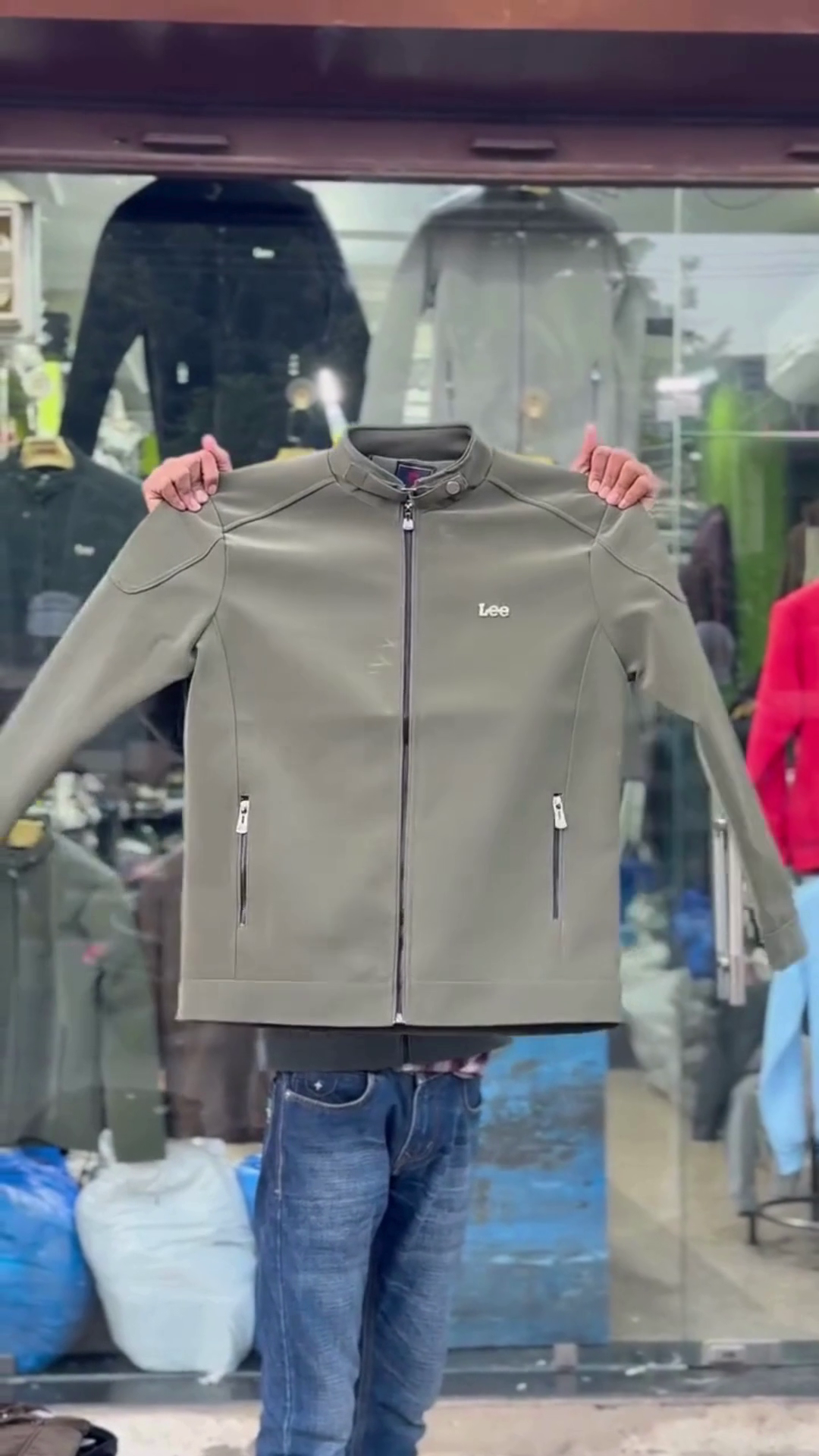 Men’s Casual Stand-Collar Zip Jacket In Beige - Image 3