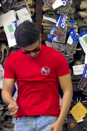 Power Up Wings Red Round Neck Cotton Half Sleeved Men's T-Shirt with Printed Graphics