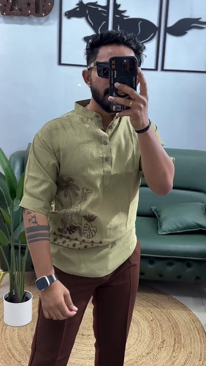 Men Striped Mandarin Collar Cotton Kurta - Image 5
