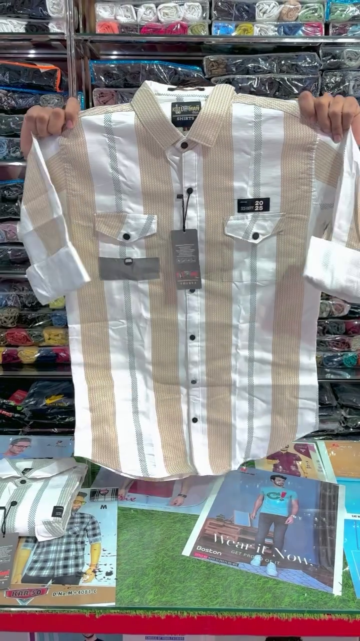 Men Slim Fit Vertical Striped Cotton Casual Shirt - Image 5