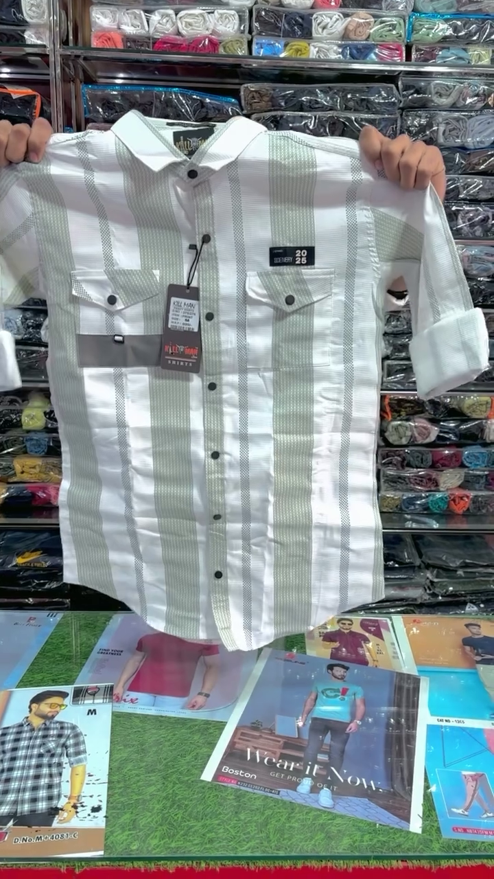 Men Slim Fit Vertical Striped Cotton Casual Shirt - Image 4