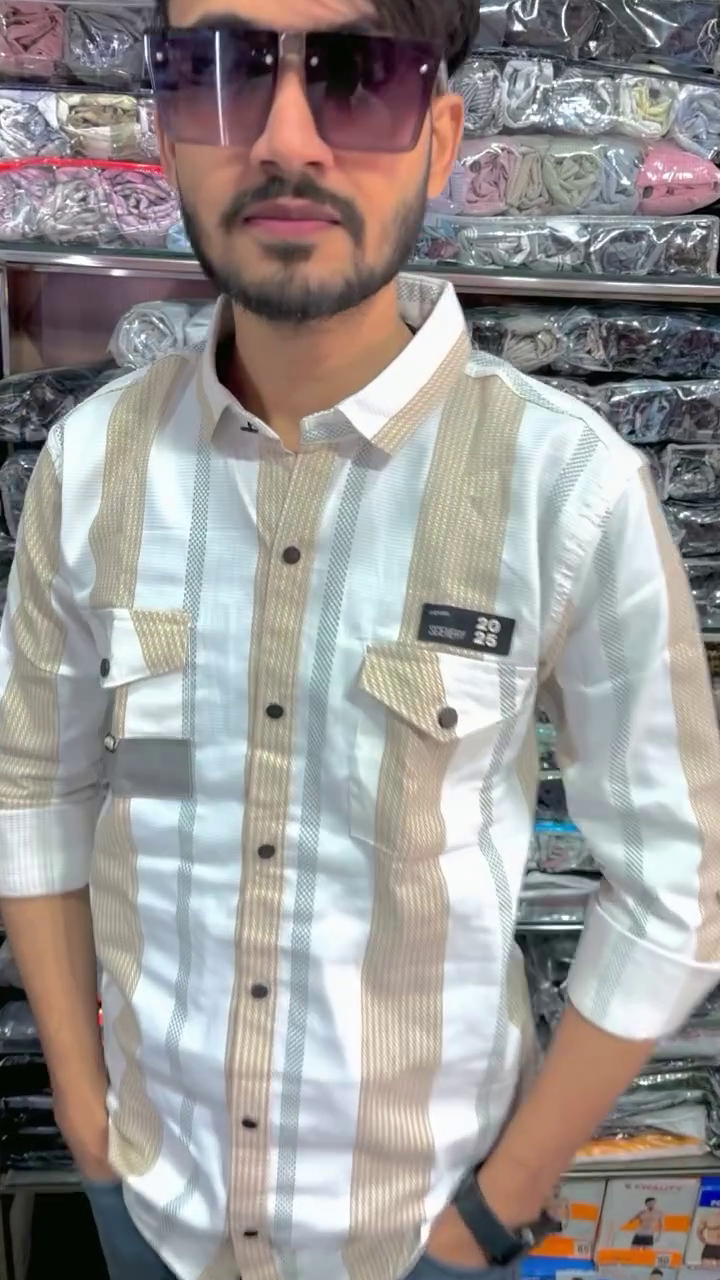 Men Slim Fit Vertical Striped Cotton Casual Shirt - Image 3