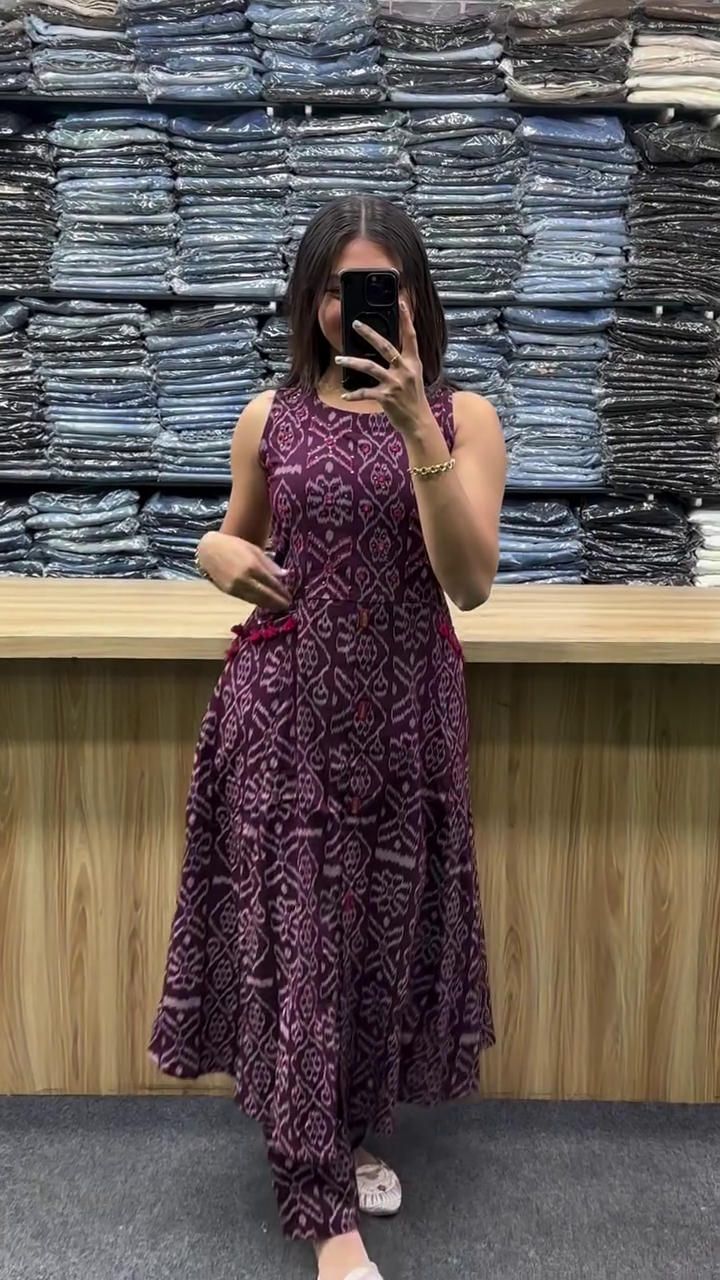 Women’s Long Round Kurti Pant Set with Pockets