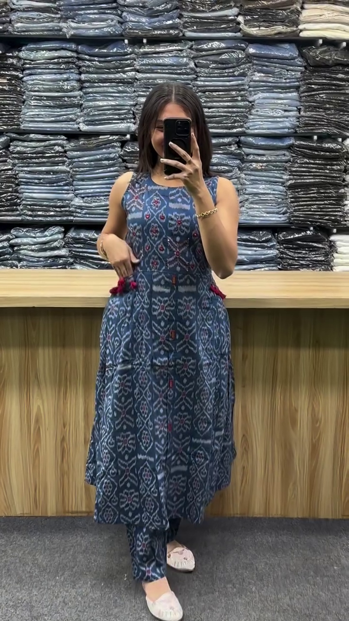 Women’s Long Round Kurti Pant Set with Pockets - Image 2