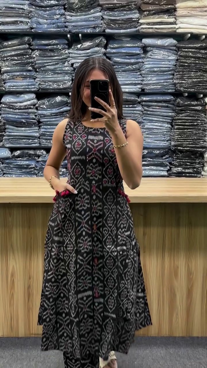 Women’s Long Round Kurti Pant Set with Pockets - Image 4