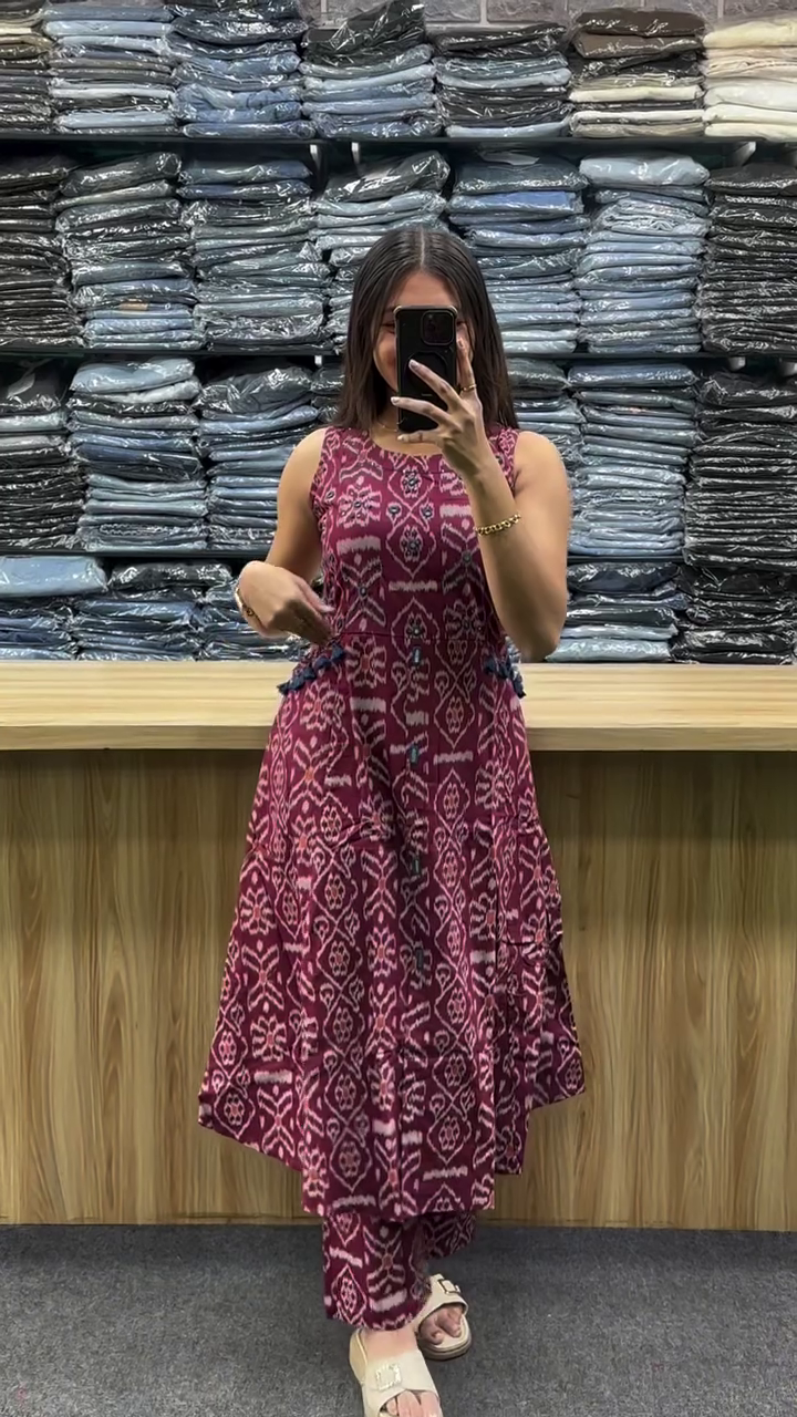 Women’s Long Round Kurti Pant Set with Pockets - Image 3