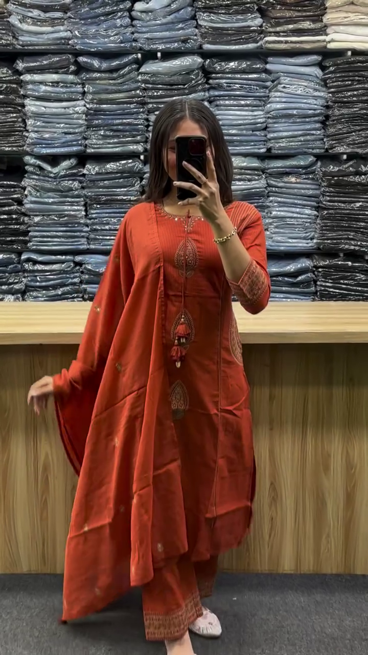 Women’s Elegant Long Kurti Pant and Dupatta Set - Image 4