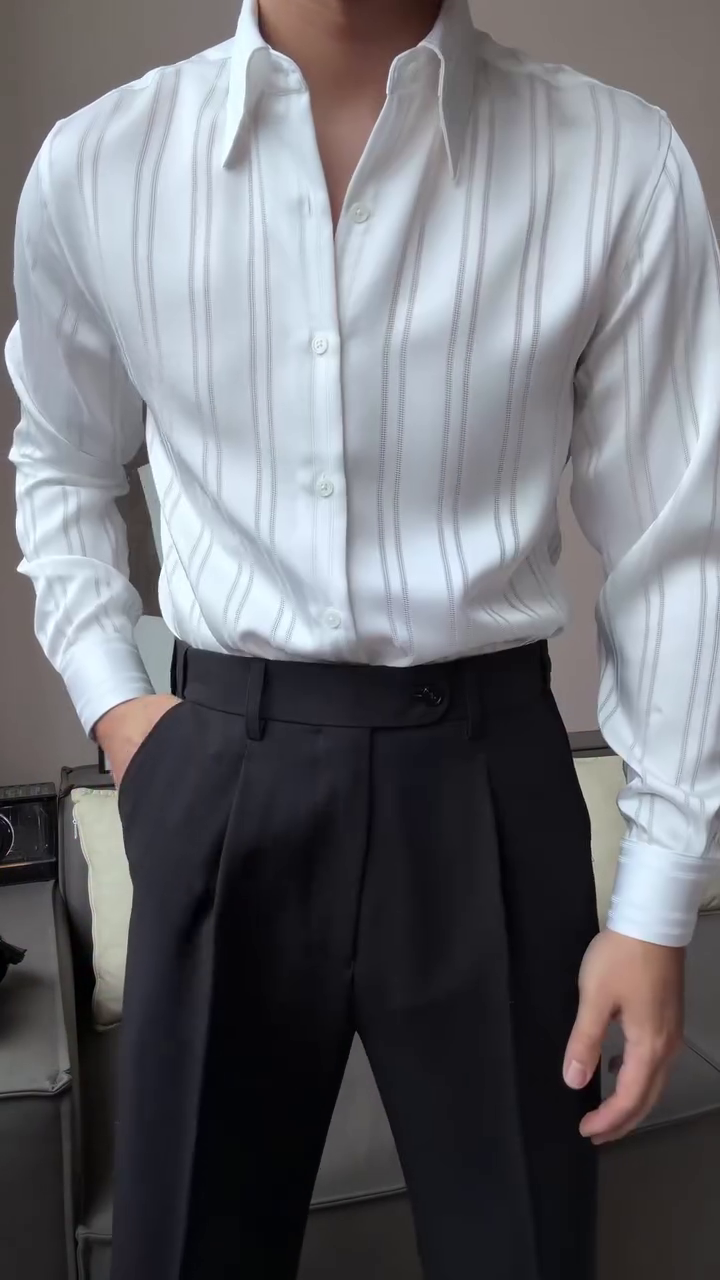 Elegant Men in White Sleeveless Formal Shirt - Image 2