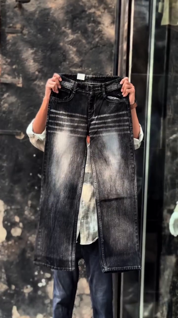 Men’s Baggy Black & White Jeans - Image 3