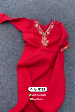 Women's Red Long Kurta Set