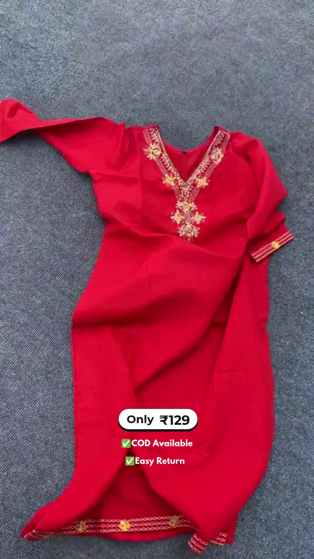 Women's Red Long Kurta Set