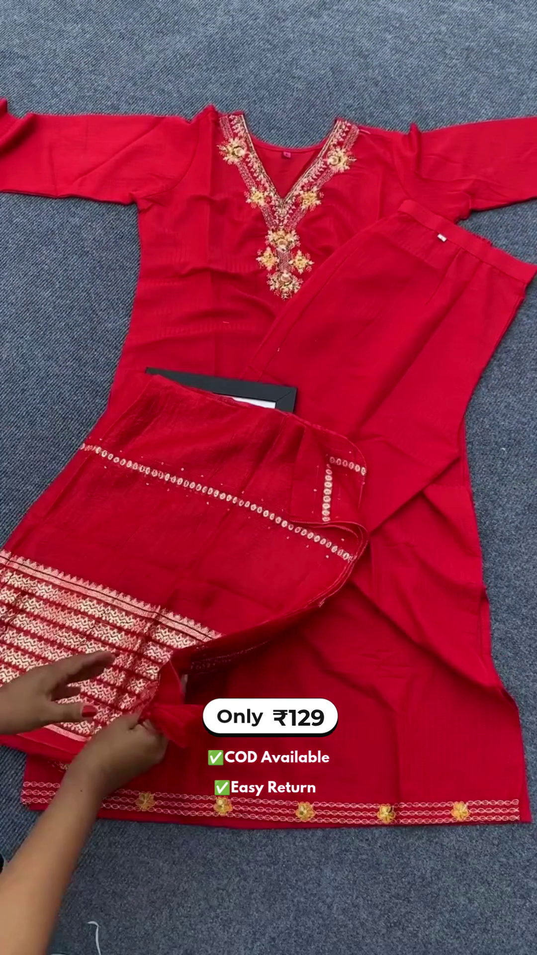 Women's Red Long Kurta Set - Image 5