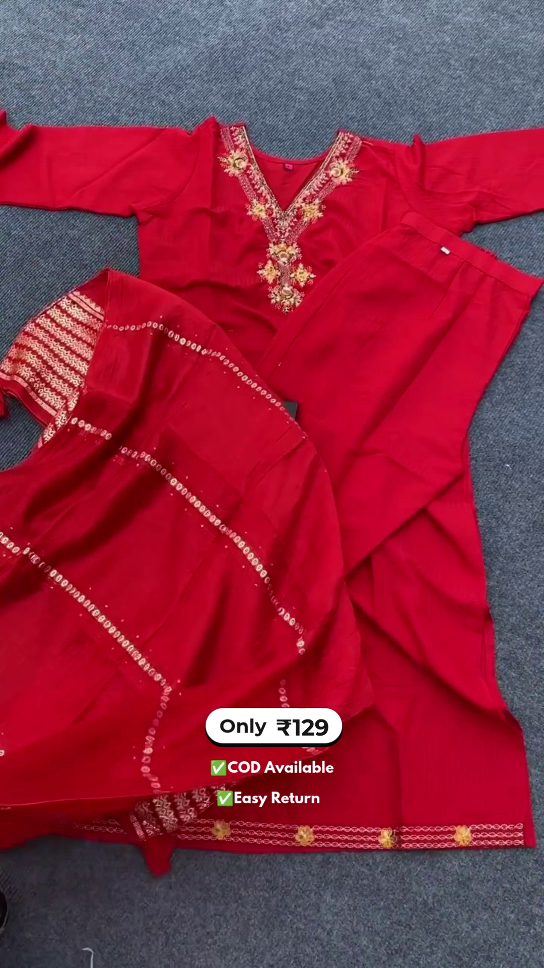 Women's Red Long Kurta Set - Image 4