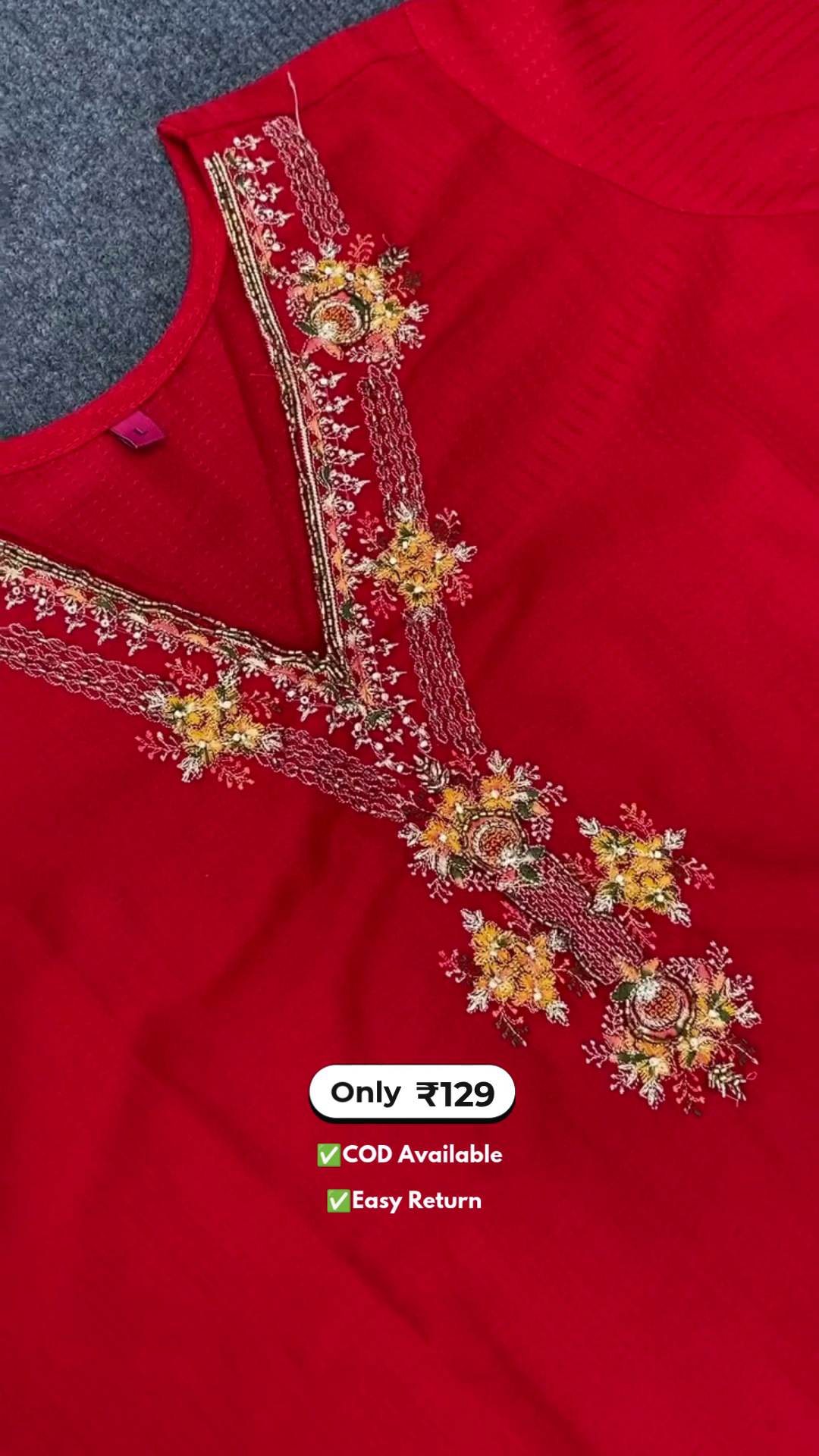Women's Red Long Kurta Set - Image 3